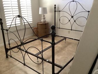 Queen Metal Headboard and Footboard Bed Frame  with Decorative Scrollwork