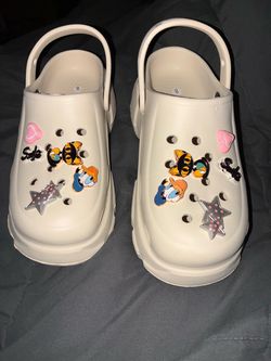 White Platform Clogs with Jibbitz Charms Size 8