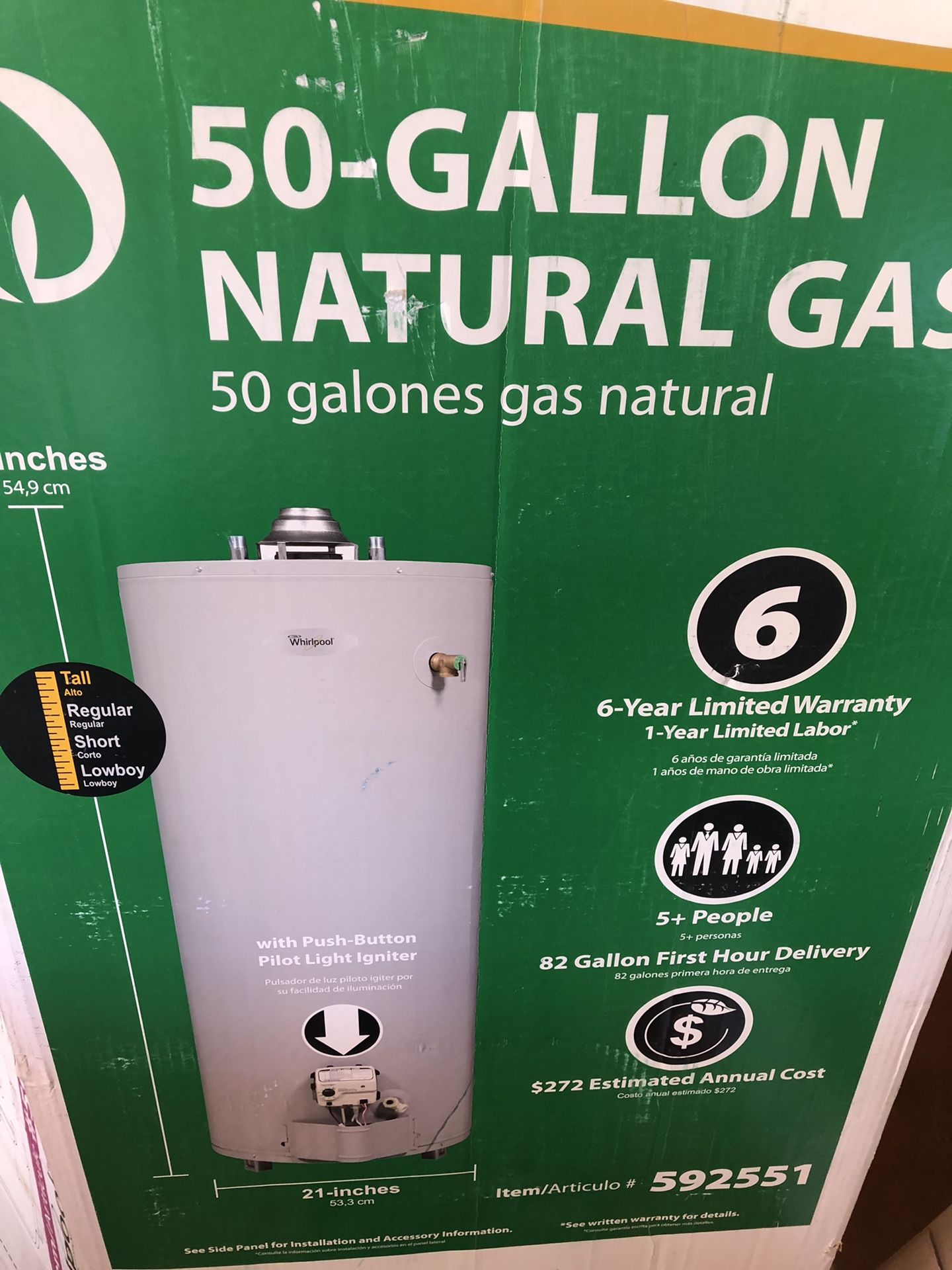 Whirlpool 50 gal hot water heater- Natural gas for Sale in Tucson, AZ -  OfferUp