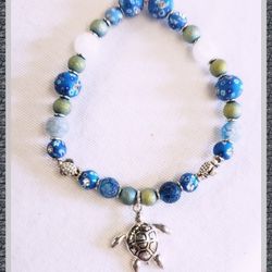 Sea Turtle Charm Beaded Handmade Bracelet 