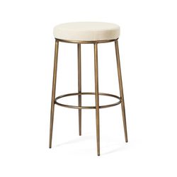 New Maven Lane Stella Counter Stool 26 Inches – Round Stools with Footrest – Gold Metal Frame & Natural Fabric Upholstery – Perfect for Kitchen Island