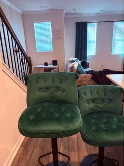 Green Velvet Barstools (2)