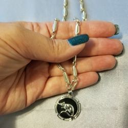 Silver and Black Chinese Zodiac Rat Necklace 