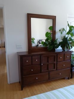 Solid wood dresser with mirror
