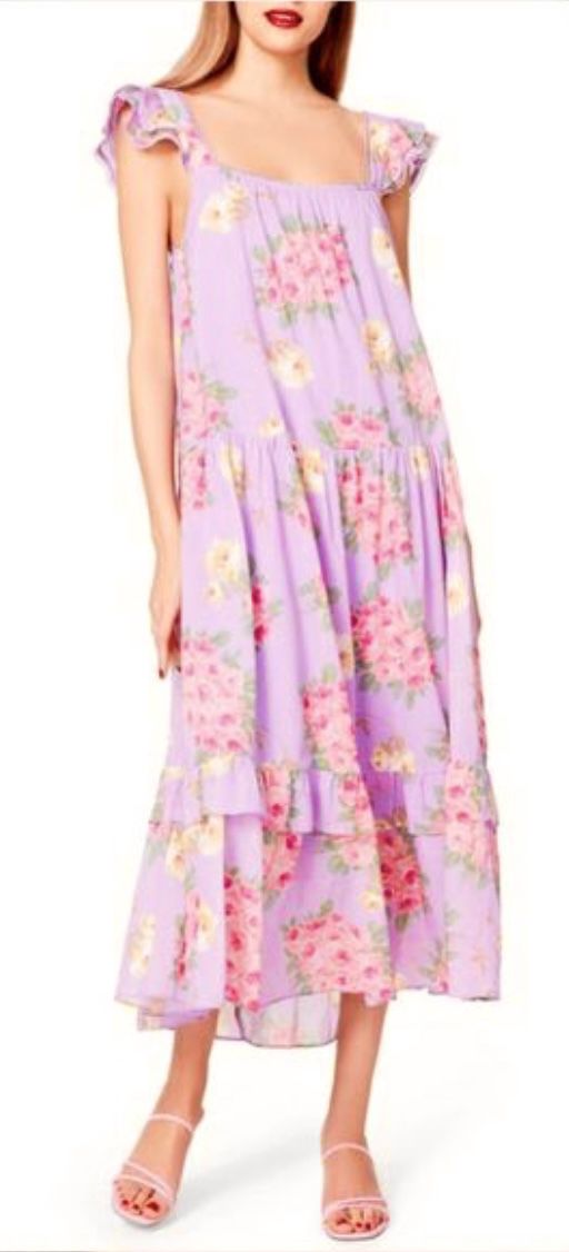 Betsey Johnson Floral Cotton Bouquet Print Maxi Dress Lavender Purple Pink dress Size XXL. New 