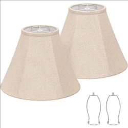 Bell Lamp Shades Set of 2, 6"Top x 13"Bottom x 10"High, Beige Shade Replacement for Table Lamps, Floor Lamps, Fabric Natural Linen Hand Crafted(Spider