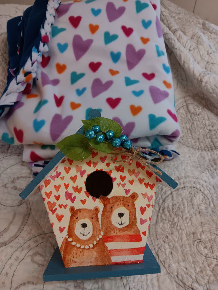 Christmas Unique Gift. B + B. Blanket And Birdhouse