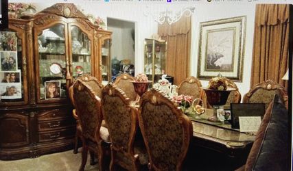 Beautiful  Hardwood China cabinet And Dining Set With 8 Chairs Selling For $2,300.00 In All. Pick Up Only