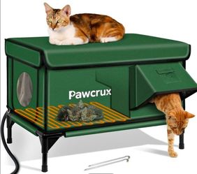 Outdoor Heated Cat House - Green, Large