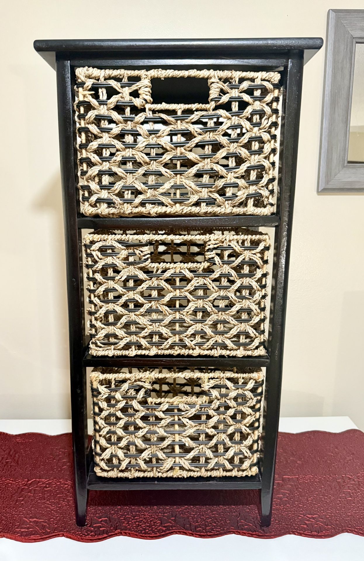 Storage Rack with 3 Wicker Baskets  31.5”x16”