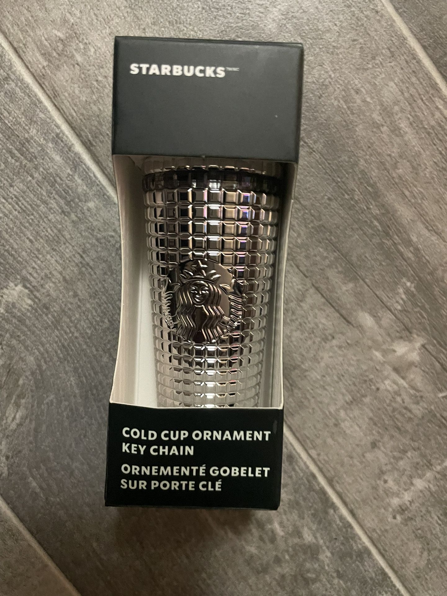 Starbucks Cold Cup Ornament Keychain Christmas 2023 Silver Bling Studded Mirror