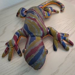 Vintage Rainbow Creatures Lizard Shiny Blue, Yellow, Red And White  White Millet Filled Plush Toy 18"