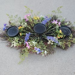 Pier One 3 Candle Holder With Flower Decor