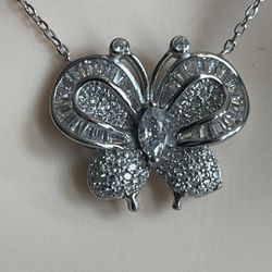 Sterling Silver 925 Butterfly Necklace 16”