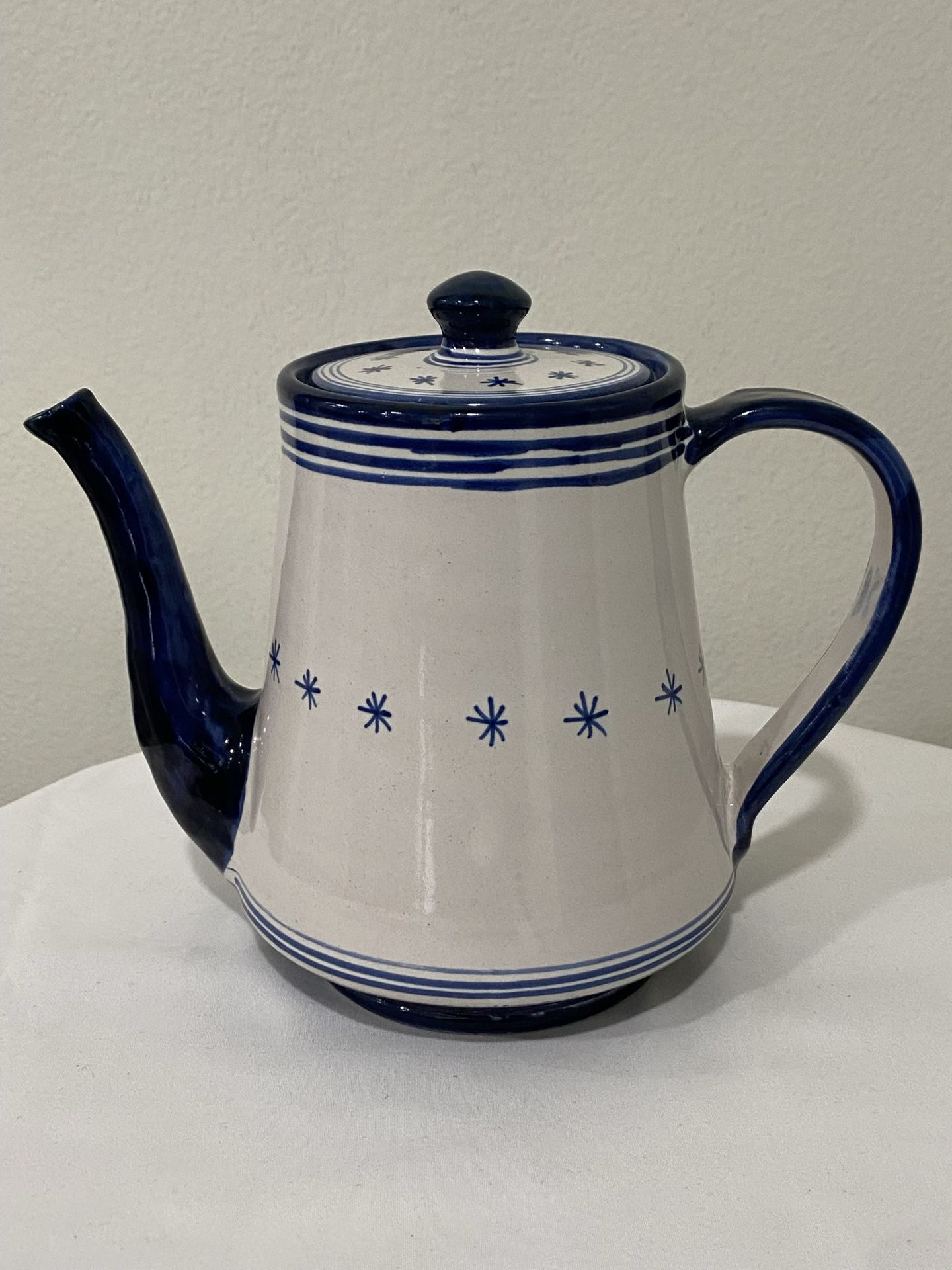 Vintage Rifa Vietri Italian Artisan Handcrafted And Painted Blue and White Glazed Ceramic Coffee/Tea Pot
