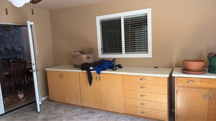 Long classroom style cupboard