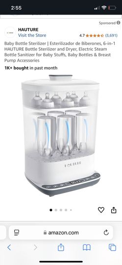 Baby Bottle Sterilizer | Esterilizador de Biberones, 6-in-1 HAUTURE Bottle Sterilizer and Dryer, Electric Steam Bottle Sanitizer for Baby Stuffs, Baby