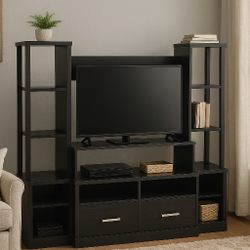 🖤 Black Entertainment Center with Shelves & Storage – $95 OBO