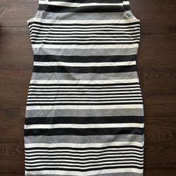 Like New Calvin Klein Womens Gray White Heathered Striped Knit Sheath Dress Size 8
