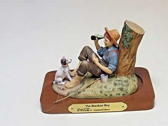 Coca Cola The Barefoot Boy Limited Edition Figure On Wood Base Norman Rockwell

