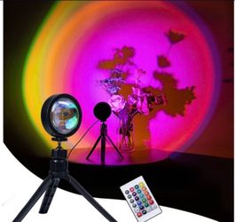 Sunset Projection Lamp Changing 16 Colors, Remote Control RGB Color Rainbow Projector LED Light with 360 Degree Rotation Tripod, Romantic Visual Sunse