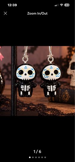 Gothic Kawaii Skeleton Day of the Dead Sugar Skull Dangle Earrings