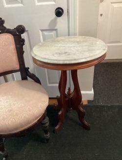 Antique Oval Marble Top Pedestal Table