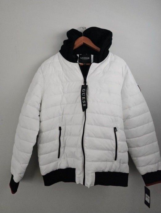 Men's Guess Jacket XL White Puffer Quilted