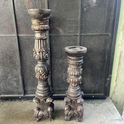 Candle Holders Set/2 Hand Carved Wood 