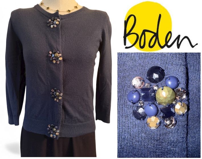 Boden Navy Jewel Button Wool Cardigan Size 4