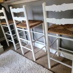 3 White Bar Height Stools. Sturdy. Excellent Shape.