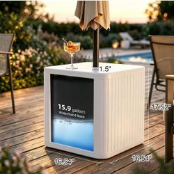 Outdoor Patio Umbrella Base with Side Table