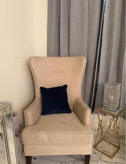 Beige Wingback Accent Chair with Nailhead Trim