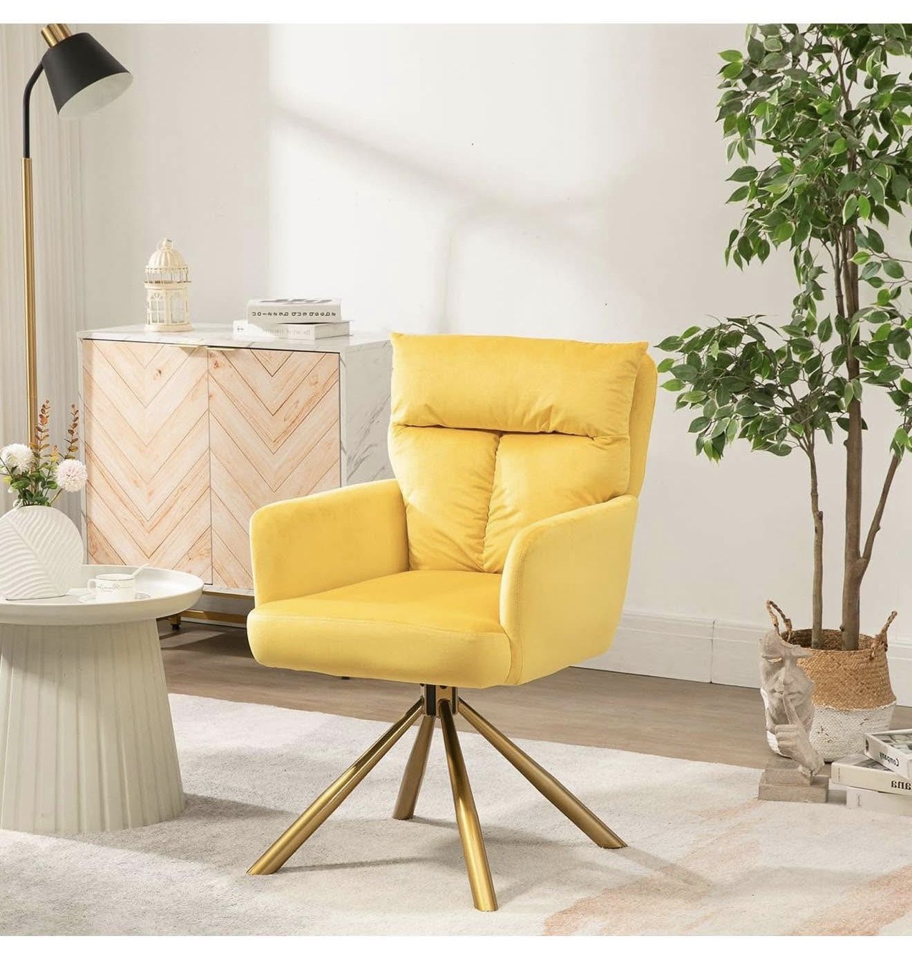 Accent Velvet Chairs Tufted Button Wingback Vanity Chair with Arms and Metal Legs Tall Back Desk Chair Mid-Century Leisure Loung