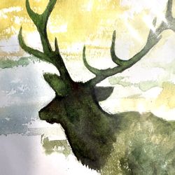 Late Tacoma Artist Val Persoon Signed Watercolr Print - “Elk” Matted in Dark Green - Ready to Frame 8 x 10 