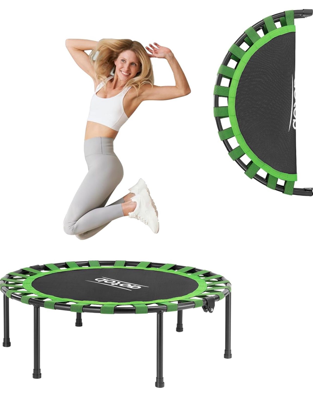 Brandnew  38”Fitness Trampoline for Adult, Max Load 400/450 LBS Foldable Mini Trampoline with Durable Bungees, Small Rebounder Exercise Trampoline for