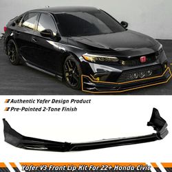 BRAND NEW 4PCS 2022-2024 Honda Civic 11th Gen Yofer Painted V3 Crystal Black Bumper Lip Splitter Kit