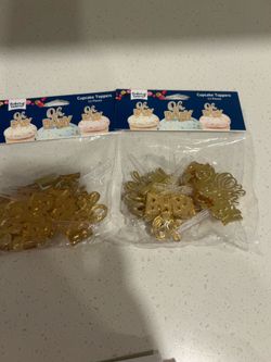 New 3/12 packs Gold OH BABY cupcake toppers
