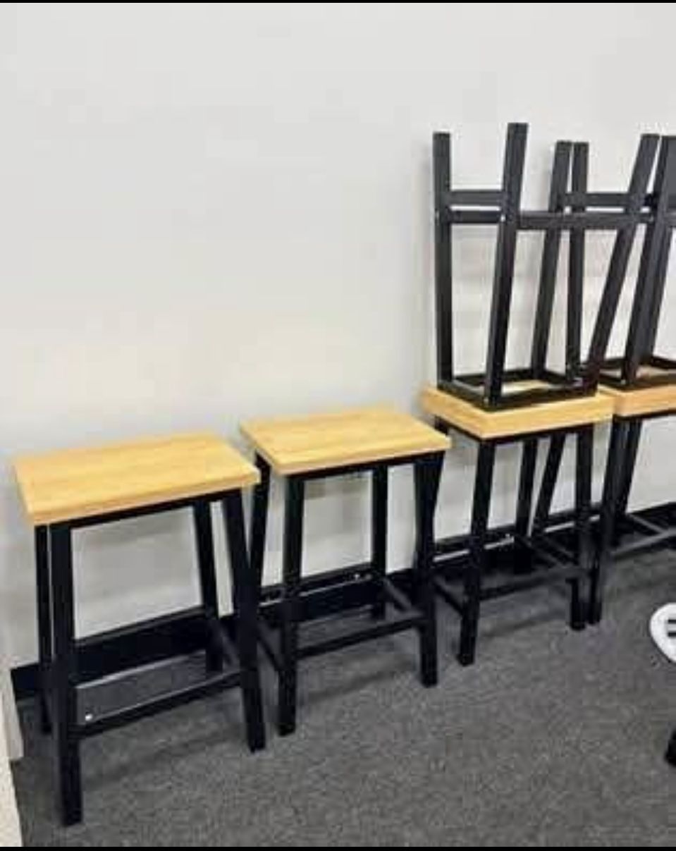 New Assembled Bar Stools, 25.6" Tall Set of 2 Bar Chairs, Kitchen Counter Stools with Footrests
