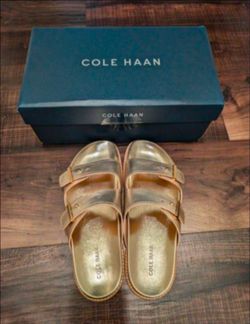 Cole Haan Gold Slide Sandals with Box
