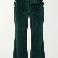 Velvet wide-leg pants, Maison d'Amélie Paris, sailor-style with gold button deta