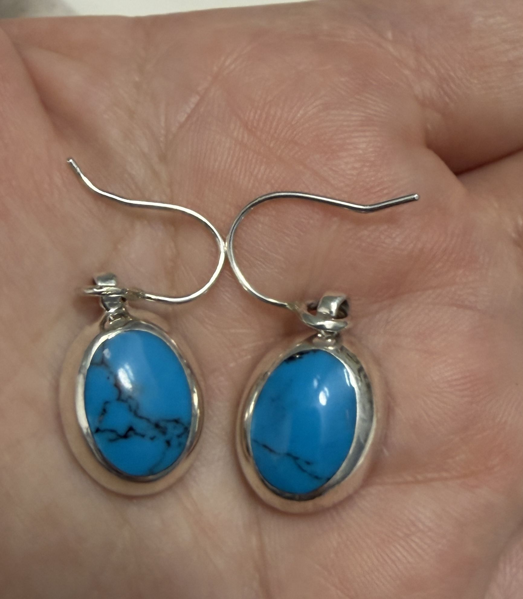 Turquoise earrings with sterling silver hooks $50