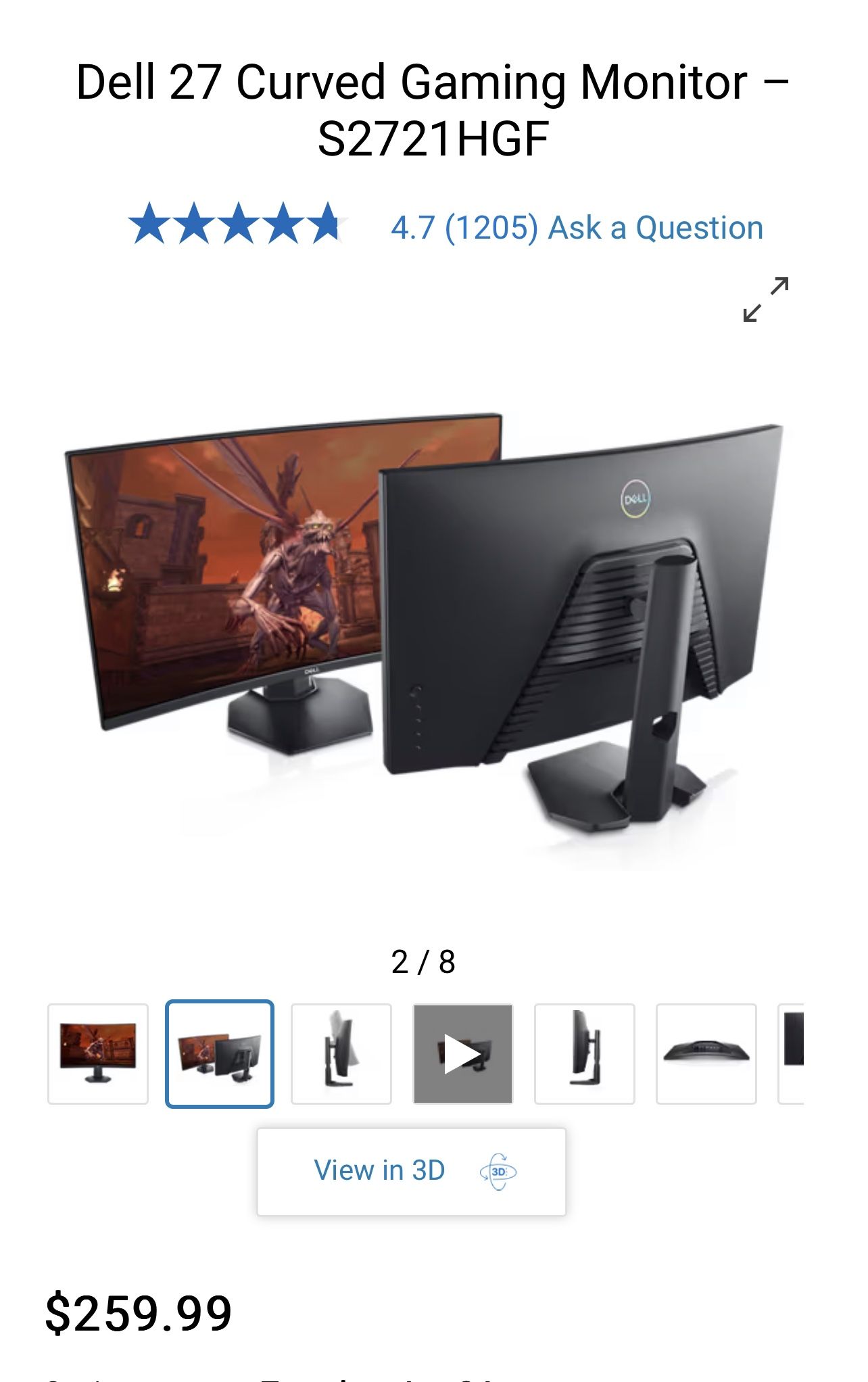 Brand New Dell 27 Curved Gaming Monitor – S2721HGF for Sale in