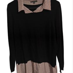 Adrianna Papell Womens Black & Pink Layered sweater with Notched Collar size L