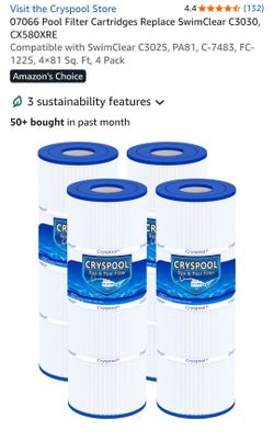 07066 Pool Filter Cartridges Replace SwimClear C3030, CX580XRE Compatible with SwimClear C3025, PA81, C-7483, FC- 1225, 4x81 Sq. Ft, 4 Pack