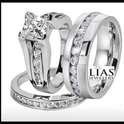 New 18k White Gold Wedding Ring Set His And Hers 