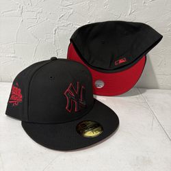 MLB New Era New York Yankees Black Red 1999 World Series Patch 59fifty Fitted Hats Size 7 1/8, 7 1/4, 7 3/8, 7 1/2 And 7 5/8