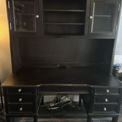 Heavy Black Wood Desk With Hutch