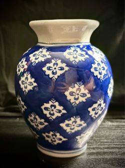 Vintage Blue & White Floral Vase Ceramic ~ Silvestri