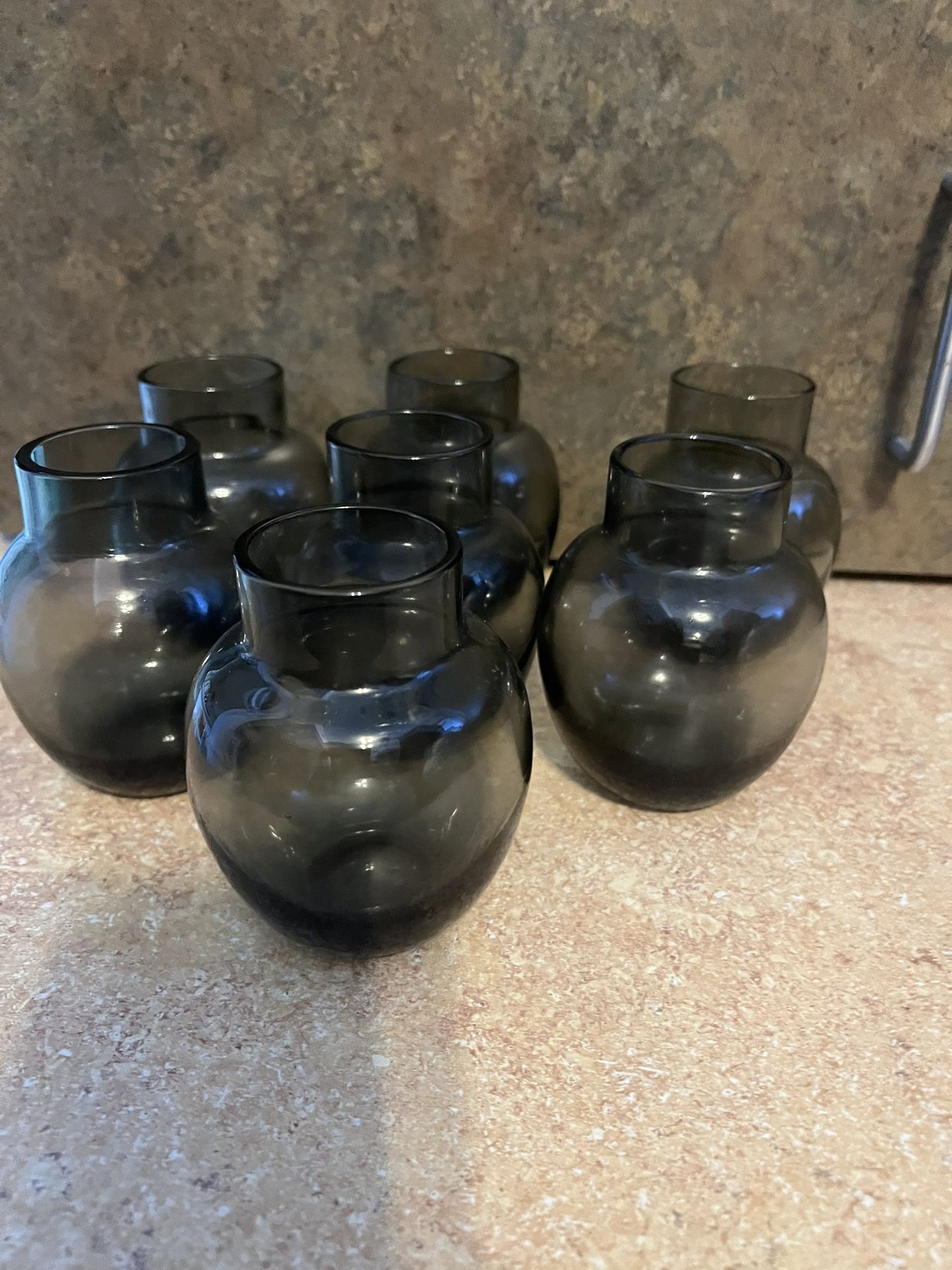 7 pc. Black, Glass, Small Vases, Size 4in, $14